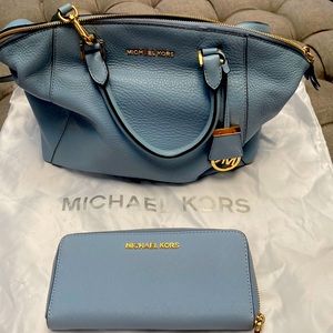 Michael Kors baby blue bag and matching wallet